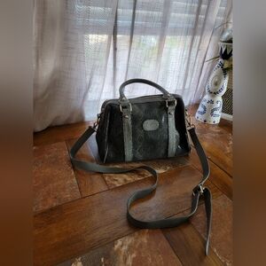 Terzetto Snake Embossed Gray Leather Satchel